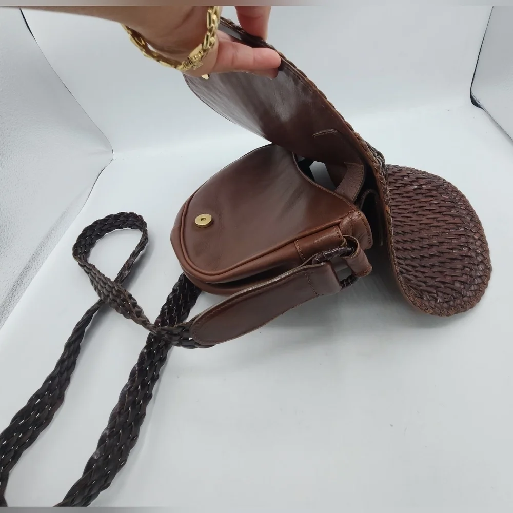 De Vecchi Hamilton Hodge Vintage Leather Woven Saddle Bag In Brown - Picture 8 of 14